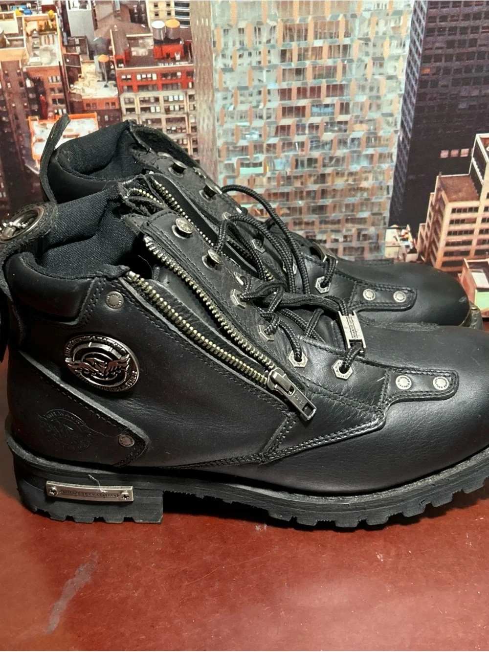 Men's Black Leather Zipper Lace-Up Boots